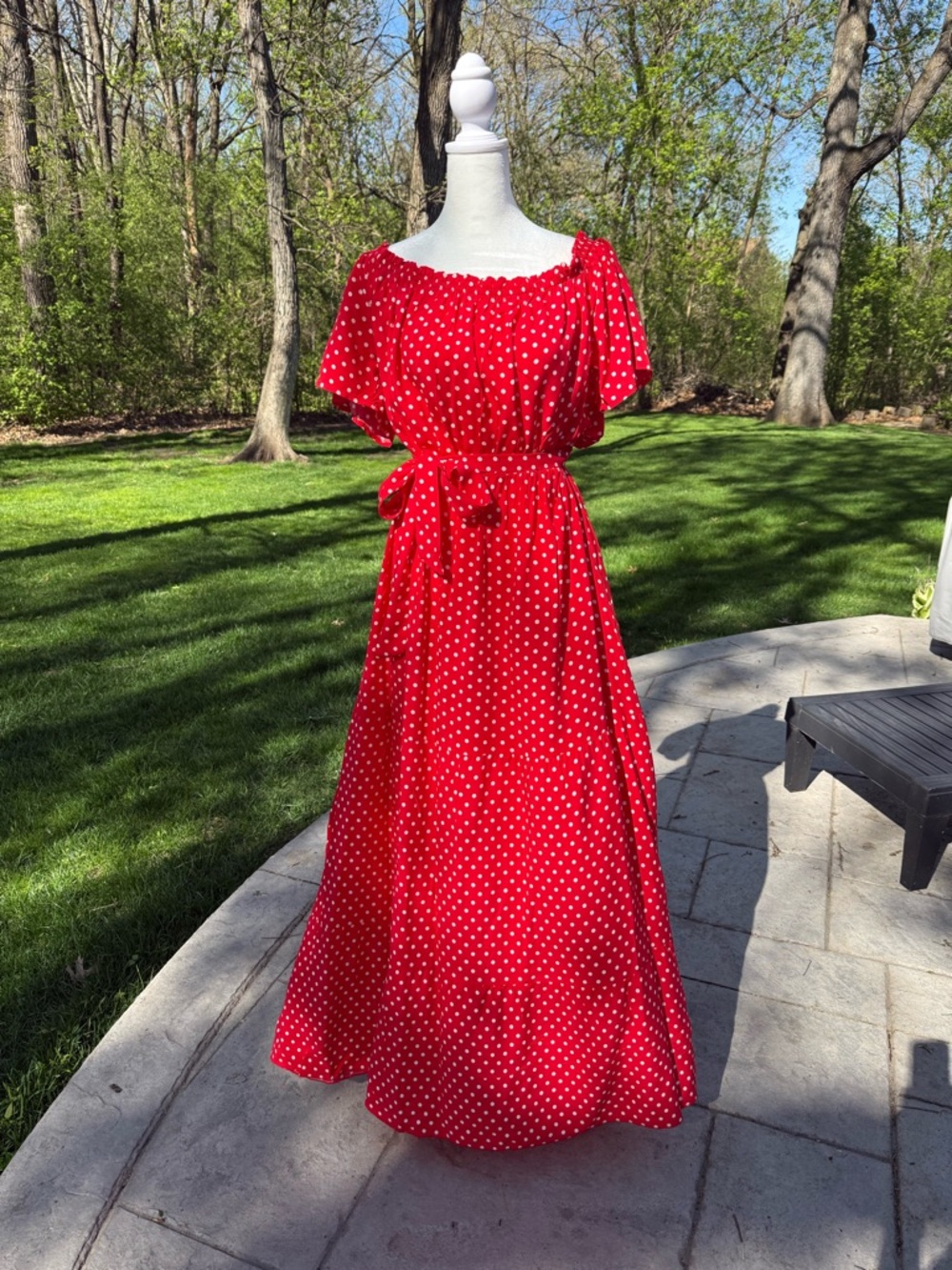 Red Polka Dot Off-Shoulder Maxi Dress - Classic Summer Style